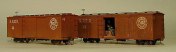 Two Moody River boxcars, one is scratch built, the other started life as a HO MDC 36' boxcar (MDC cars now come fully assembled from Athearn)